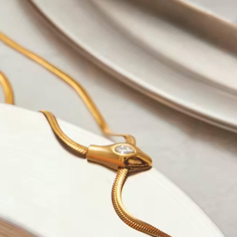 Serpentine Necklace 18K Gold Color Plated Stainless Steel - Picture 3 of 9